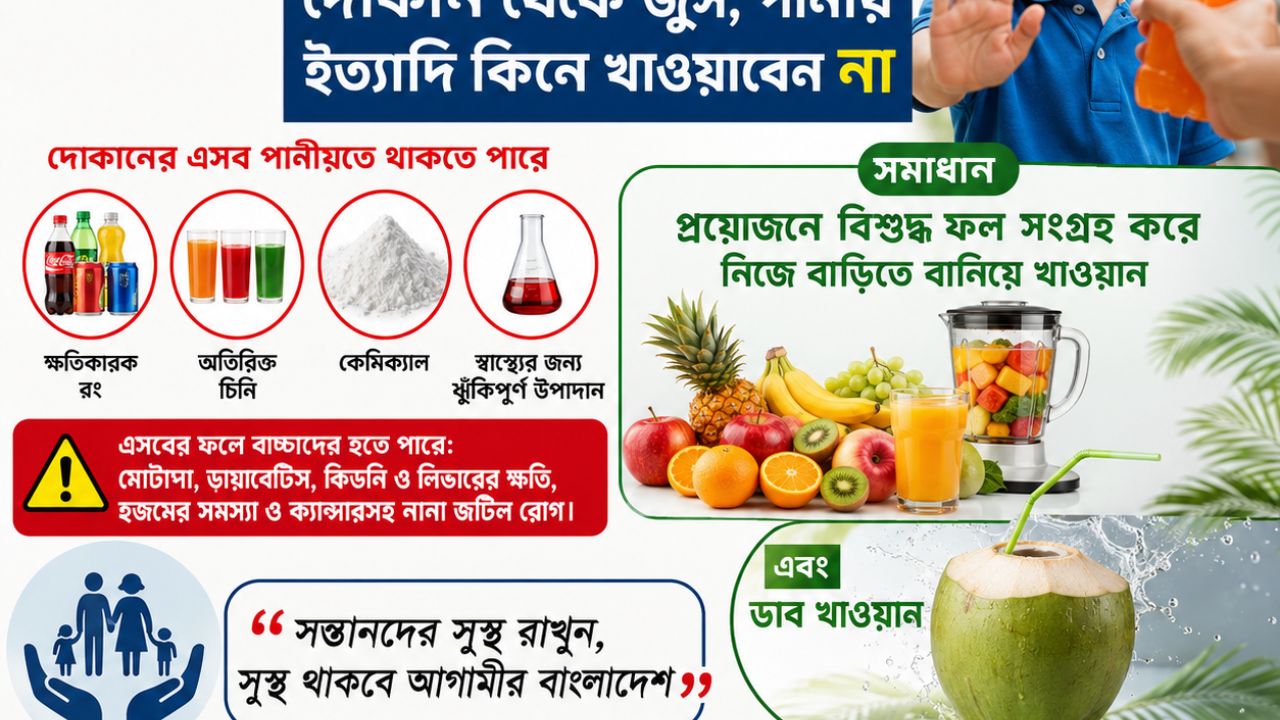 নিরাপদ শিশুখাদ্য নিশ্চিতে দোকানের প্যাকেটজাত জুস-পানীয় এড়িয়ে চলুনঃ সাওপ