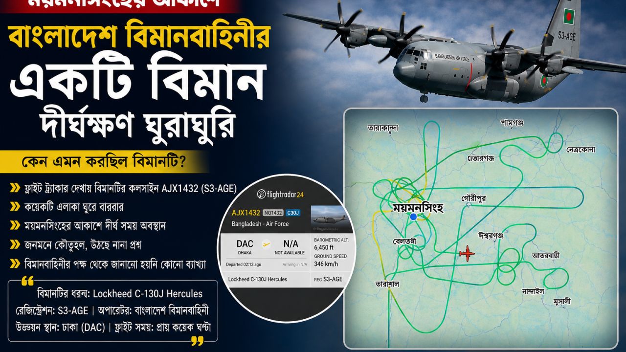 ময়মনসিংহের আকাশে বাংলাদেশ বিমানবাহিনীর বিমানের দীর্ঘক্ষণ চক্কর 