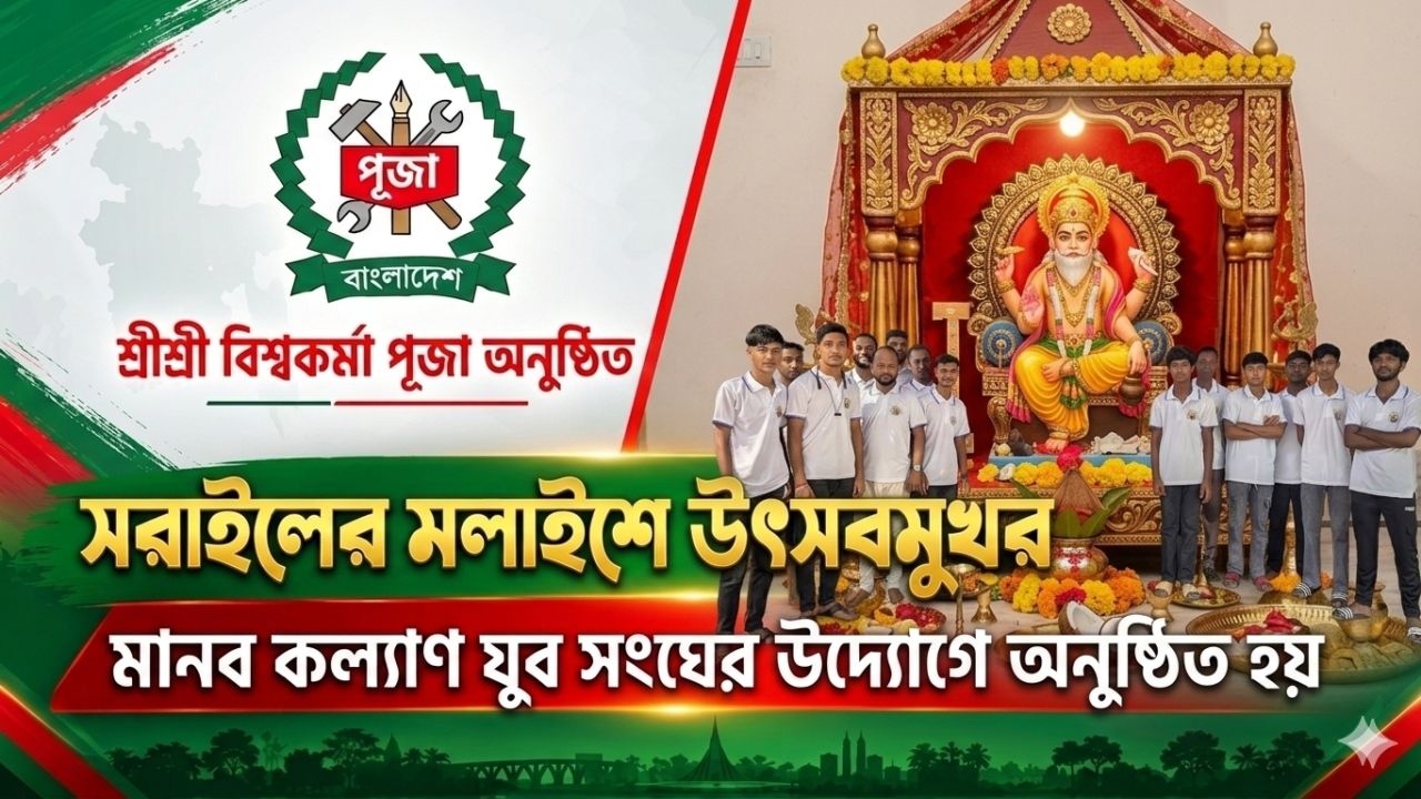 সরাইলের মলাইশে শ্রীশ্রী বিশ্বকর্মা পূজা অনুষ্ঠিত 
