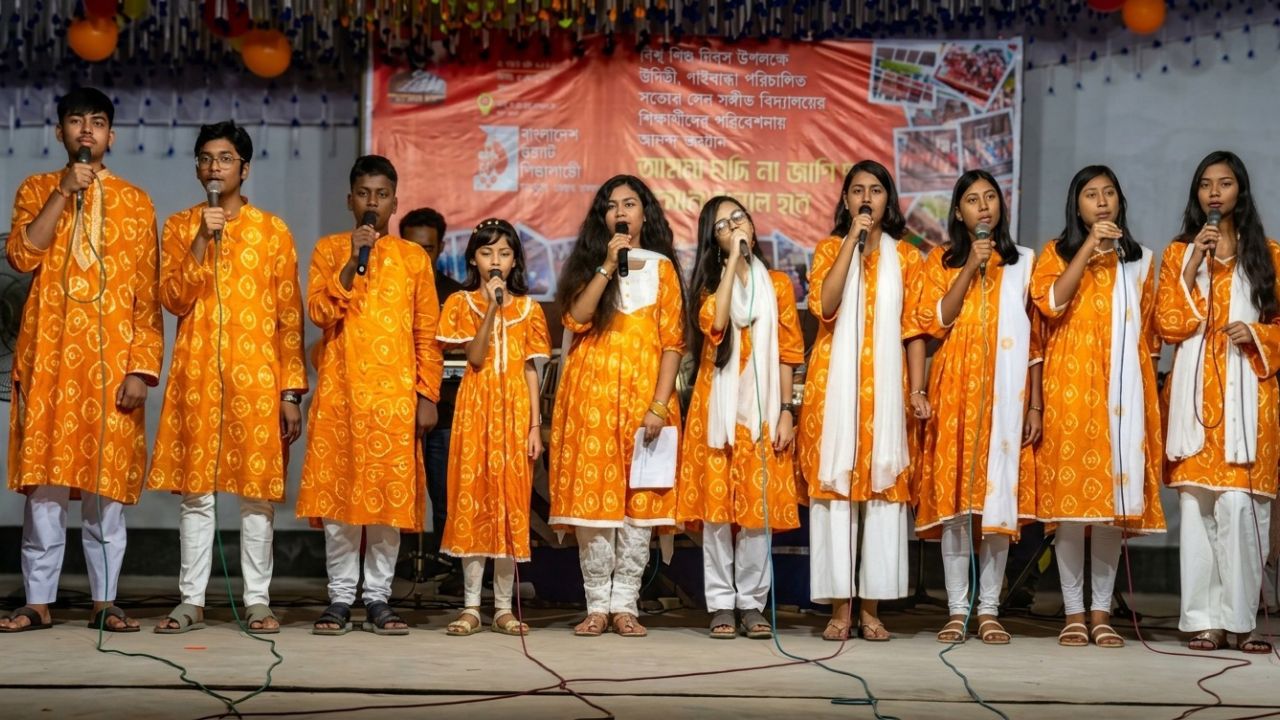 বিশ্ব শিশু দিবসের অনুষ্ঠানে গাইবান্ধায় পুরো মঞ্চই শিশুদের দখলে 